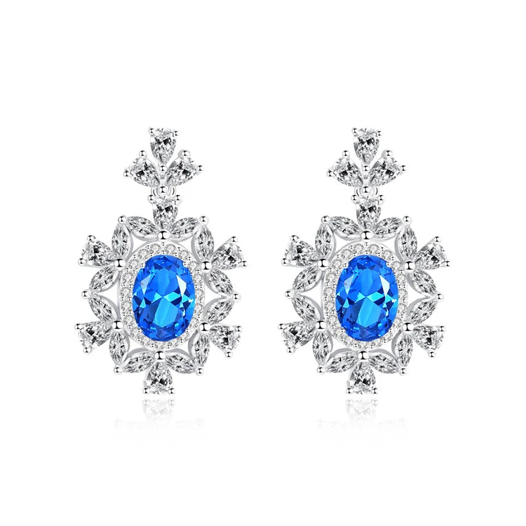 Luxury Jewelry 925 Sterling Silver Rhinestone Zircons Women Fashion Fine Gemstone Diamond Stud Earrings