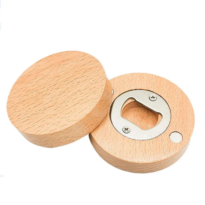 Kitchen Round Gadets Bottle Flat Opener Magnetic Manual Wooden Magnet Beer Opener