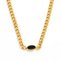 Joolim 18K Gold Plated Oval Black Epoxy Pendant Necklace Stainless Steel Tarnish Free Jewelry