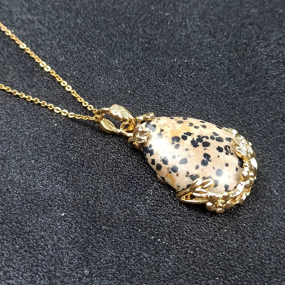 DIY New Natural Crystal Speckle Stone Angel Tears Necklace Clip Flower Clasp Water Drop Edge Flower Pendant for Decoration