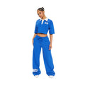 KY Women's Cropped Polos Casual Solid Pattern Straight Pantalon Large Short Knitting Fabric Short Top Femme Pants