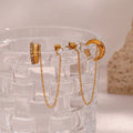 Dreamshow Elegant Zircon Clip on Stainless Steel Chain Earring Gold Plated Women Jewelry Ear Cuff Earrings