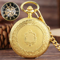 Antique Golden Shield Style Hand Winding Clock Steampunk Skeleton Mechanical Pocket Watch for Men