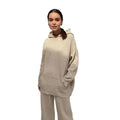 Women's Autumn Casual Breathable Rib Knit Spandex/Cotton Lounge Sweater Pants Set Two-Piece Hoodie Front Logo