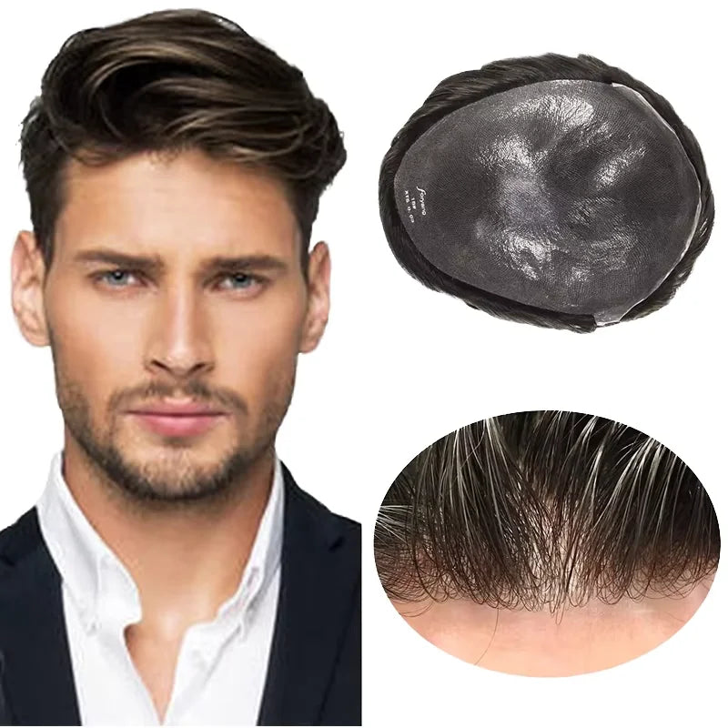 2025 Hot 100% Human Hair Invisible Natural Hairline Super Thin Skin Toupee Hair Replacement Systems for Men