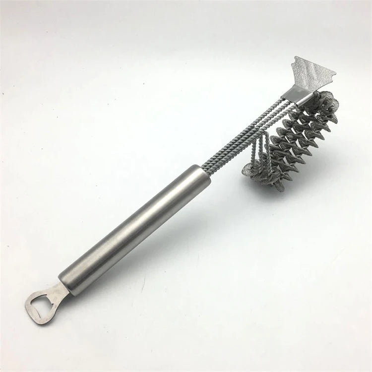 Korean Style Three-Headed Stainless Steel Handle Spring Brush for Barbecue Oven Grill Cleaning Multi-Use Household Tool