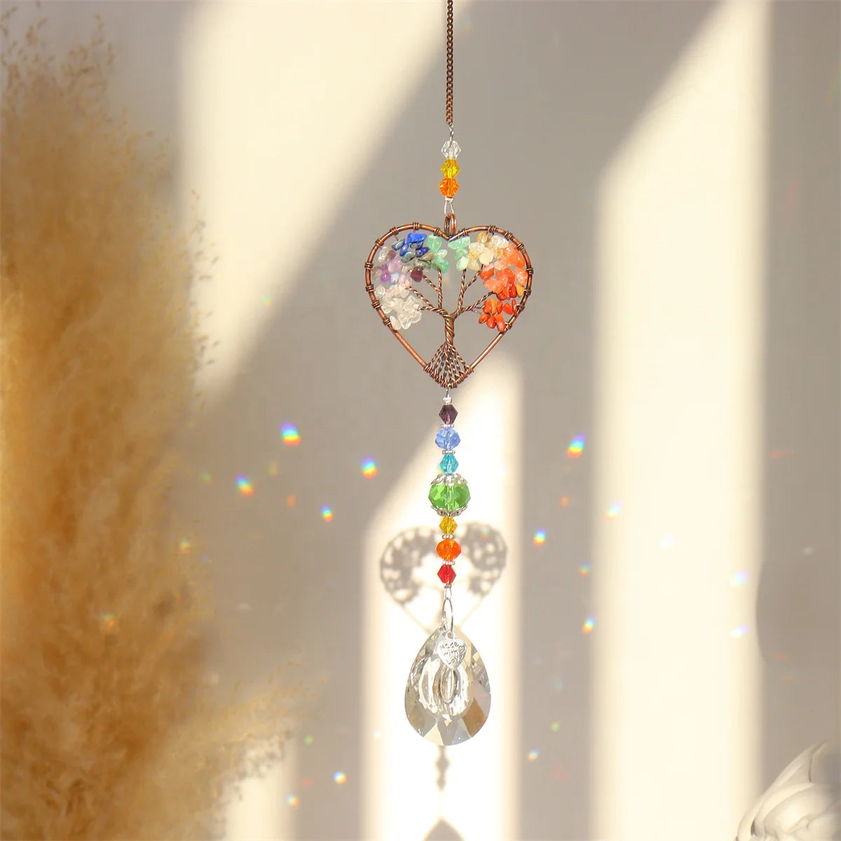 Wholesale Natural Quartz Crystal Sun Catcher Hanging Suncatcher Wind Chime Tree of Life Crystal Sun Catchers