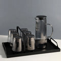 Modern Ribbed Smoke Grey Glass Pitcher Set 40oz Dishwasher Safe LFGB Certified with 6 Glass Cups for Iced Tea & Juice