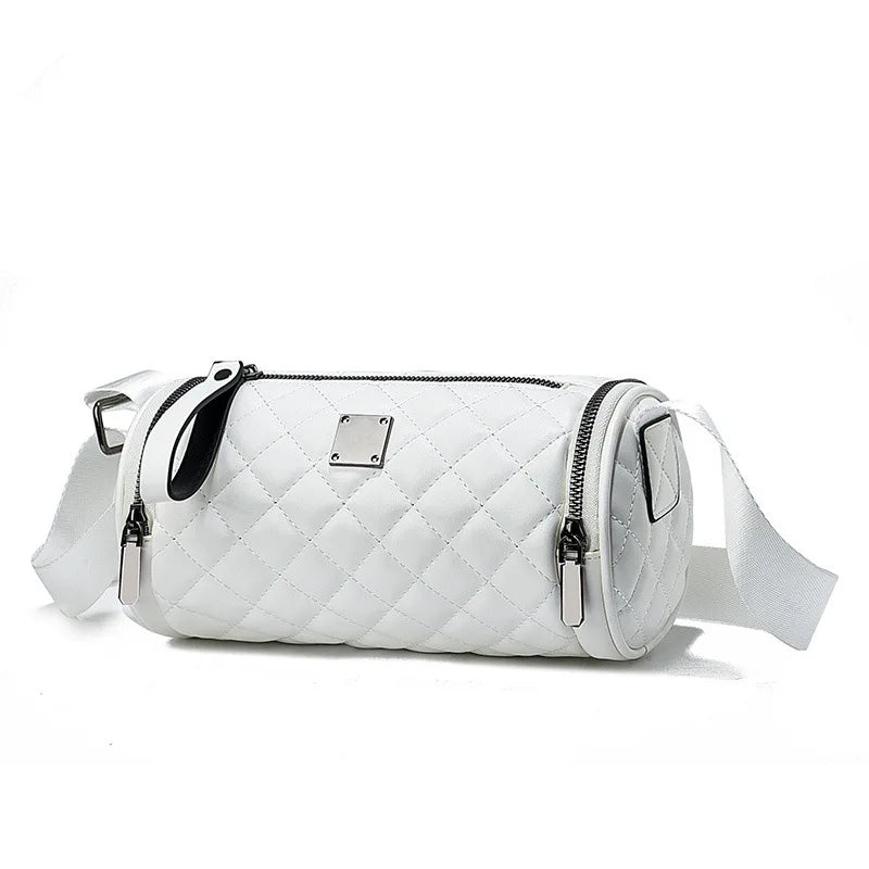 Kunhao New Design Women's Vintage Winter Fashion Diamond Quilted PU Chains Letter Button Crossbody Shoulder Zip Lock Mini Duffle