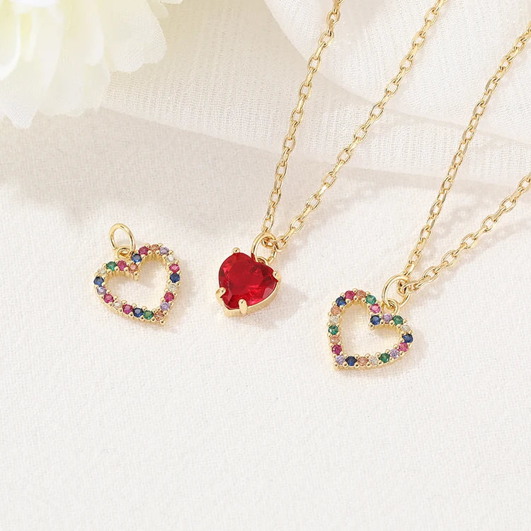 Fashion Color Zircon 14K Gold Plated Hollow Tiny Heart Shape Pendant Necklaces Bracelets Jewelry Making Charms