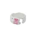 S925 Sterling Silver Christian Open Ring Women Irregular Wide-face Inset Zircon Texture Trendy Style Wedding Engagement Gift