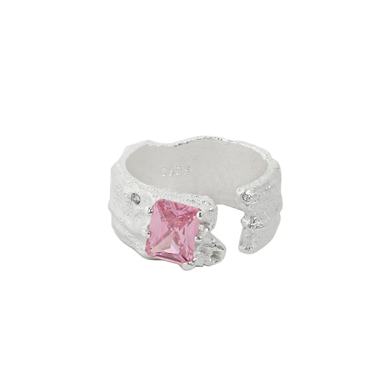 S925 Sterling Silver Christian Open Ring Women Irregular Wide-face Inset Zircon Texture Trendy Style Wedding Engagement Gift