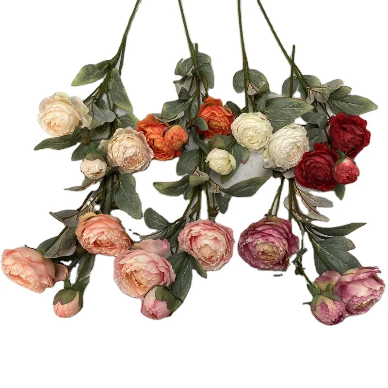 Home Decorative 3 Heads Silk Peonies Flower Single Artificial Flowers Peony