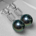 2022 Luxury Real Natural Green Black Tahitian Pearl Earring S925 Sterling Silver Needle Crystal Pearl Drop Earring for Women