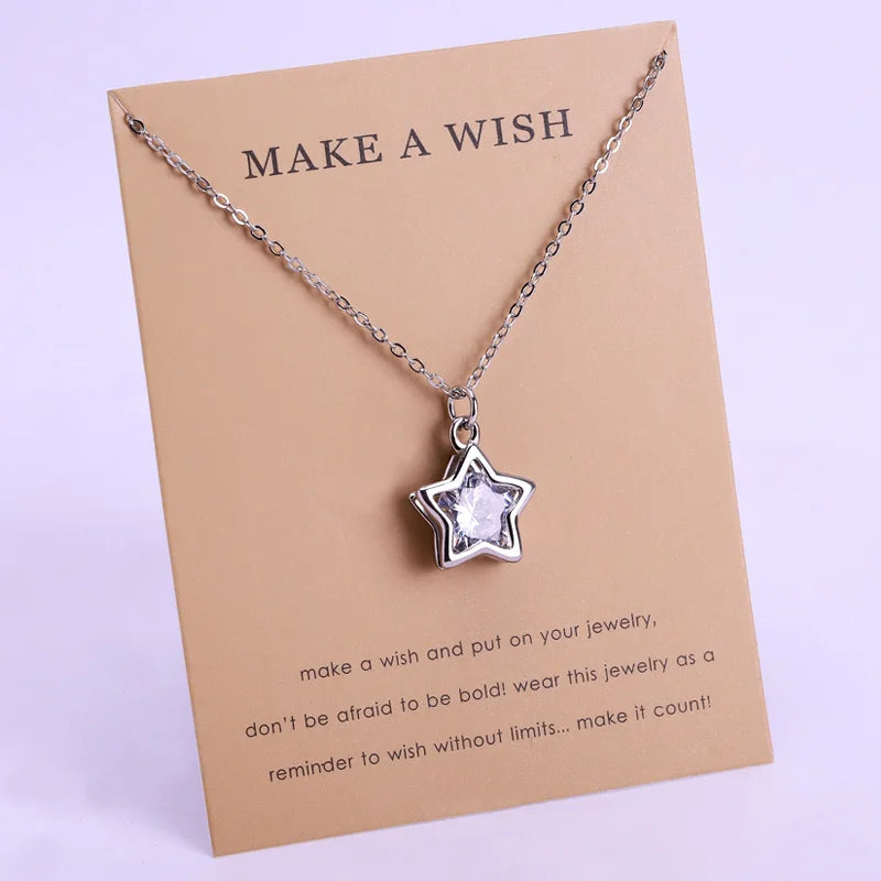Best Friend Friendship Gift Necklace Crown Moon Star Heart with Rhinestone Crystal Zircon Women's Jewelry Chain Necklace