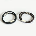 Men's Trendy Double-Layered Genuine Leather Bracelet with Silver Custom Beads Personalized Anniversary Gift