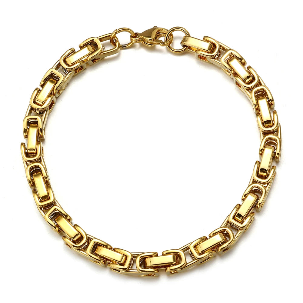 Men's New Fashion Titanium Steel Byzantine Chain Silver Bangles and Bracelets