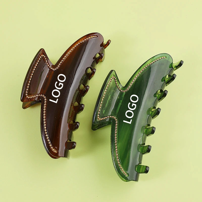 Midairy Fashion Large Transparent Green Women Acetate Hair Claw Clip With Diamonds Geometry Customizable Color logo 10.1cm 4429