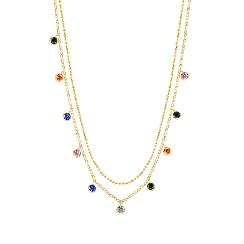 Shiny Summer Jewelry Cubic Zirconia Chain Necklace Double Layer Dainty Gold Necklace for Women