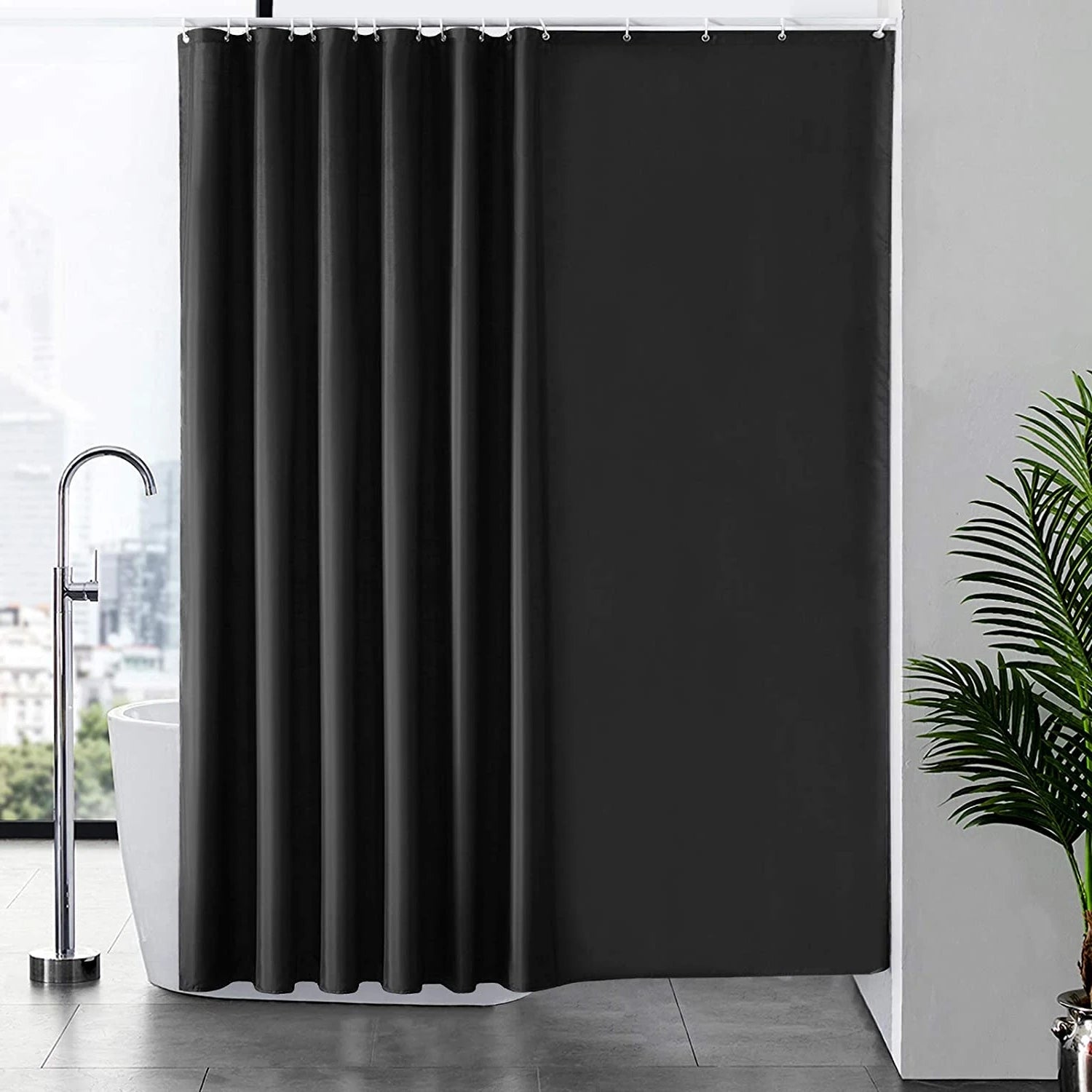 Factory Price Water Repellent Fabric Shower Curtain Liner 240x180cm Machine Washable Black Bathroom Shower Curtains