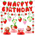 Strawberry Themed Birthday Party Set Birthday Banner Strawberry Flower Hanging Decoration Spiral Honeycomb Ornament Decoration