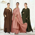 Custom Loriya Turkey Dubai Solid Color Two Piece Set Abaya Women Kaftan Crepe Casual Modest Women Muslim Dress Open Abaya Sets