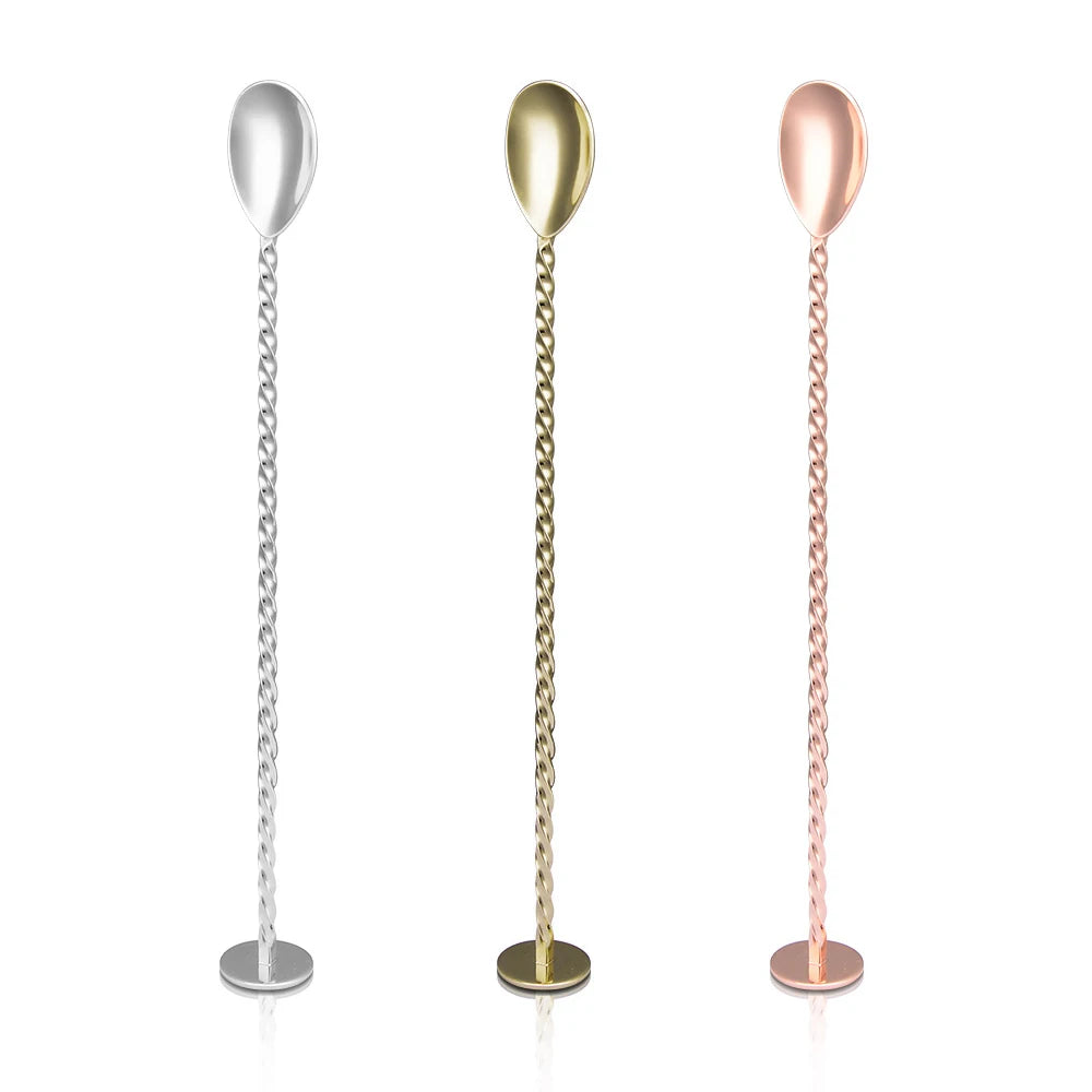 KLP bar Tools 304 Stainless Steel Copper Gold Silver  Round Bottom Steering Mixing Spoon Cocktail Stirrer Bar Spoon bar Ware