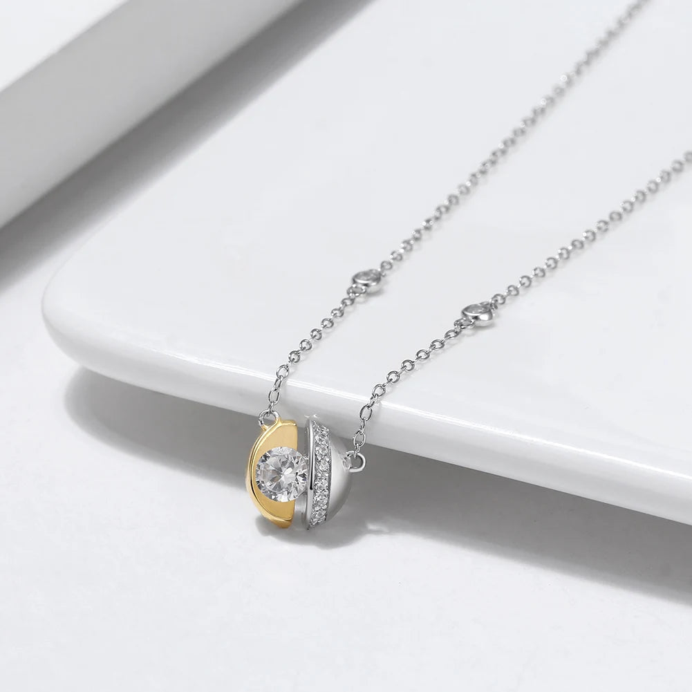 EQN46 RINNTIN 925 Silver Dainty Jewelry Custom Circle Micro CZ Diamond Pendant Necklace for Women