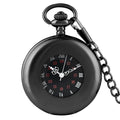 Black Smooth Vintage Half Hunter Skeleton Pocket Watch Mechanical With Chain Hand Winding Steampunk Pendant for Men Gift