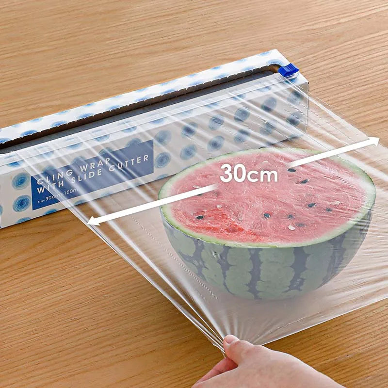 SHIMOYAMA Food Grade PE Food Wrap Plastic Kitchen Wrap with Slide Cutter Preservative Film