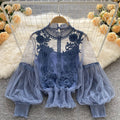 Boutique Wholesale Perspective Mesh Long Sleeve Slim Wild Fashion Spring New 2026 Lace Women's Blouses and Shirts