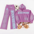 Custom French Terry Sweatsuit Jogger Sets Tracksuit Distressed Patch Applique Acid Wash Flared Sweatpants and Hoodie Set for Men