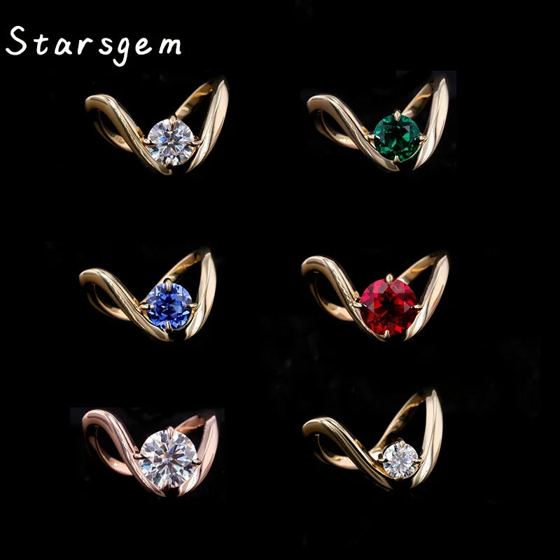Starsgem Wholesale Pure Classic Custom 5 6.5 8 mm Round Shape 18k White Red Green Blue Gold Moissanite Rings
