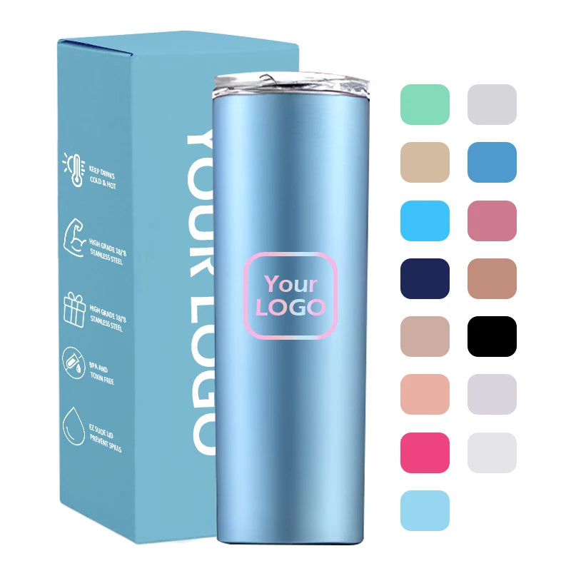 20oz Stainless Steel Vacuum Insulated Straight Cup Beer Coffee Mug Glasses Skinny Tumbler With Lids and Straws