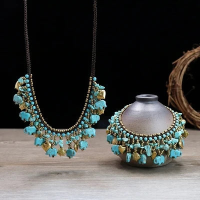 2025 Bohemian Ocean Collection Jewelry Set Handmade Fish Heart Elephant Starfish Charm Necklace and Anklet Beach Jewelry Gift