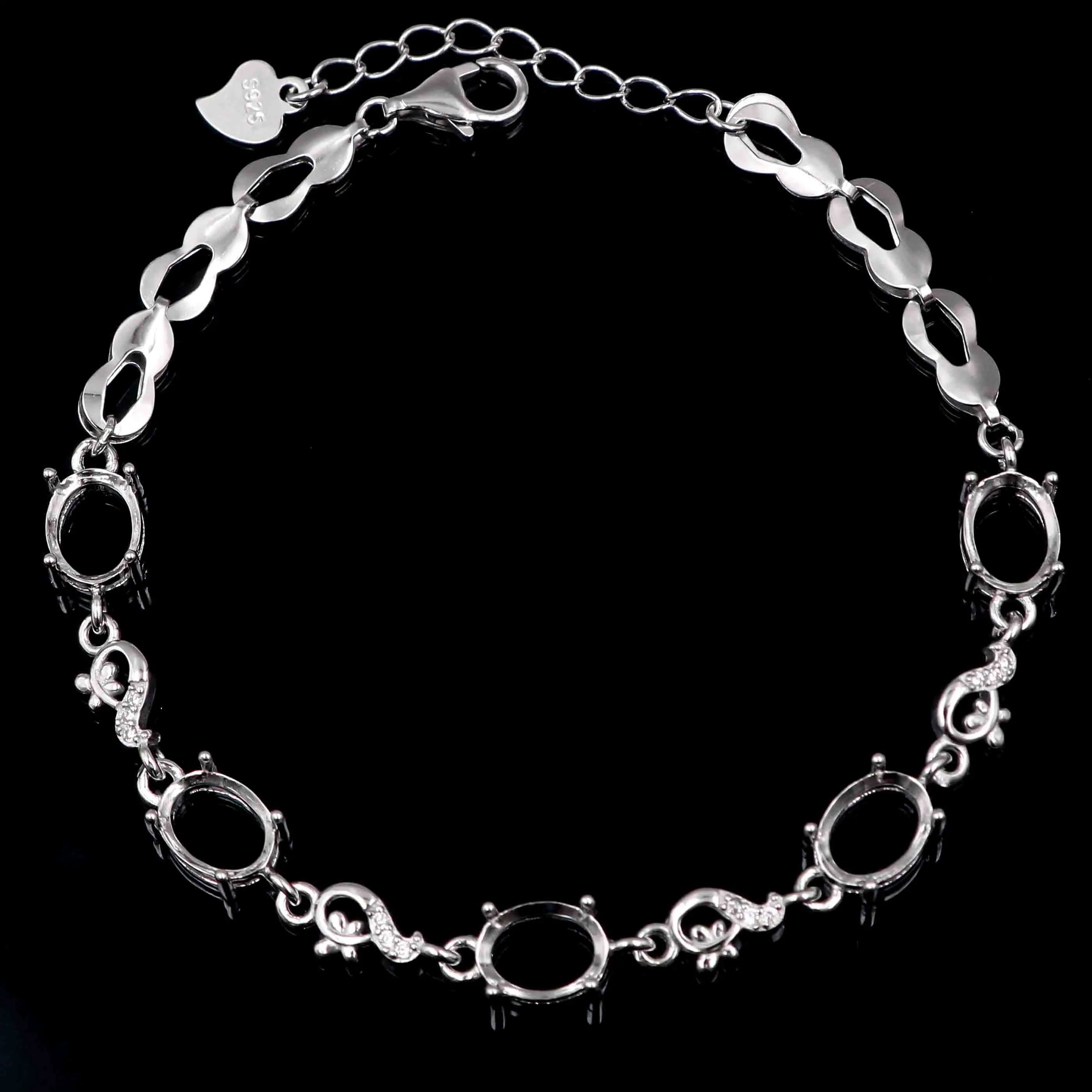 Sterling Silver 6*8mm Semi Mount Bracelet Empty Support Blank Claw Setting S925 Mountain Base Holder Without Stone for Inlay DIY