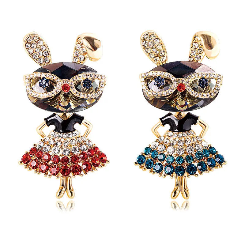 Retro Modern Cartoon Glasses Rabbit Brooch Clothing Accessories European and American Cute Brooch