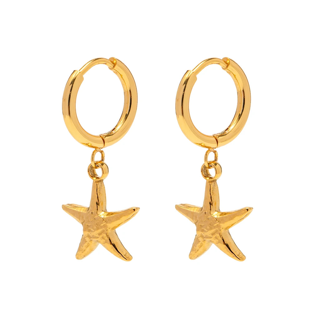 Fashion Jewelry Stainless Steel Starfish Ocean Series Hoop Earring for Women or Girls