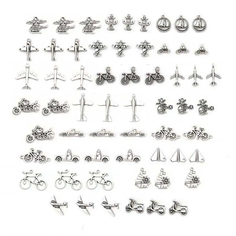60pcs Transportation Series Alloy Pendant Charm Airplane Car Motorcycle Scooter Mix Charms for Jewelry Making Supplies  Handmade