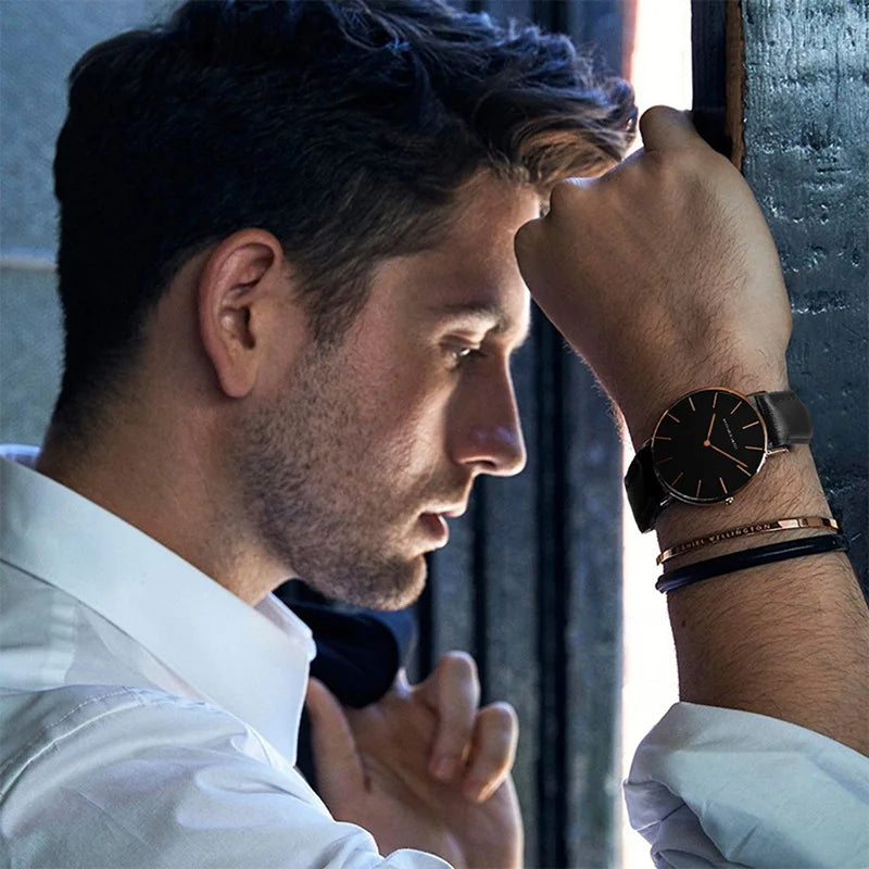 Hannah CB01Hot Sale Rose Gold Dial Watch Men Leather Waterproof Wristwatch Women Dress Fashion Japan Quartz Movement Saat