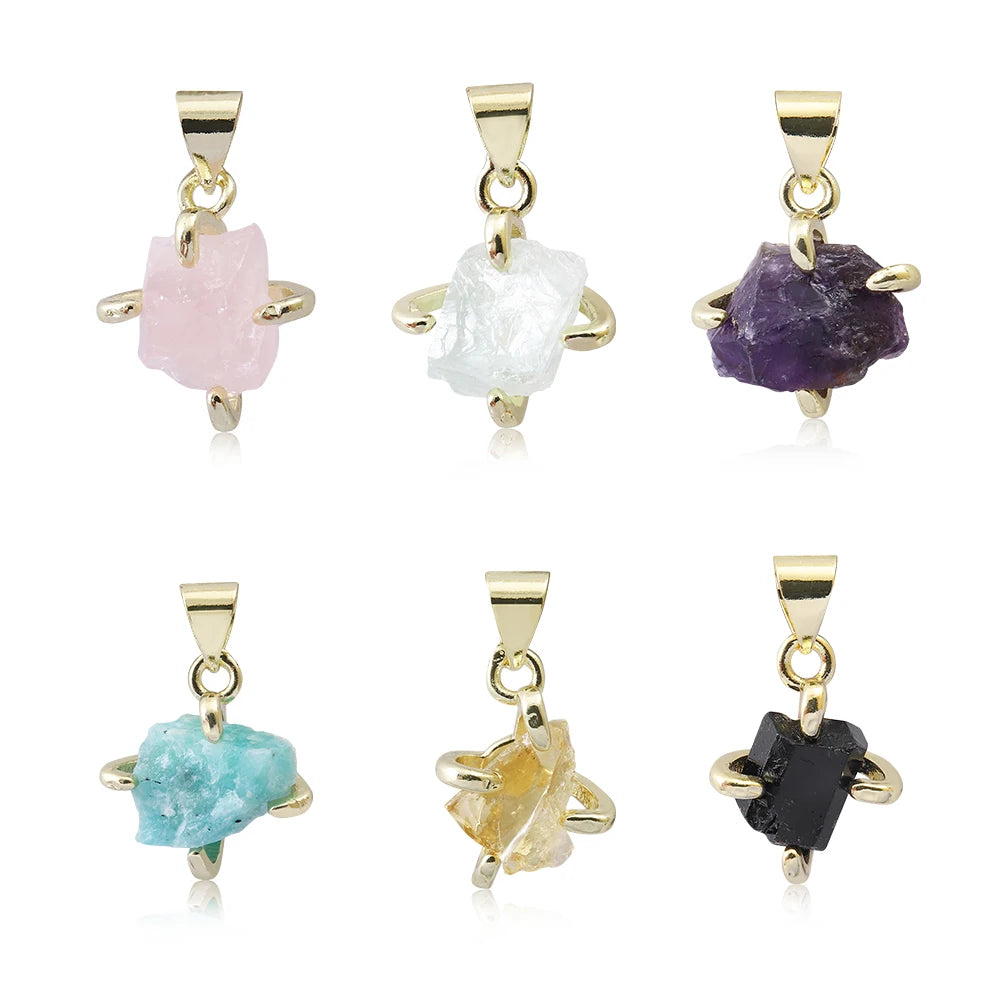 New Customized Women Raw Gemstone Natural Stone Jewelry Birthstone Rose Quartz Amethyst Pendants for Necklace Making
