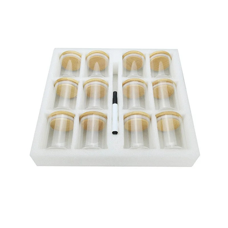 Hot Sale 12 Pieces High Borosilicate Clear Kitchen Food Storage Jar Set with Bamboo Lid