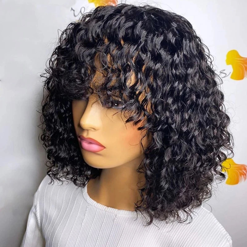 Wholesale Human Curly Hair Wig with Bang Short bob Human Hair Wigs Bang Fringe Wigs Human Hair