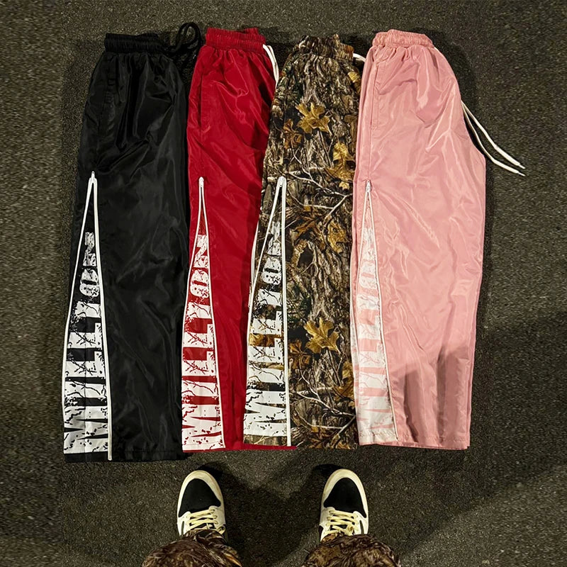 Customized Wholesale Street Fashion Camouflage Wide Leg Pants Embroidered Digital Printed Zipper Camouflage Sweatpants for Men