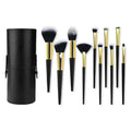 Hot Sale 10 Pcs Vegan Black Gold Makeup Brush Set With Bag Professional Synthetic Hair Brush Kit With Cosmetic Bucket Wholesale