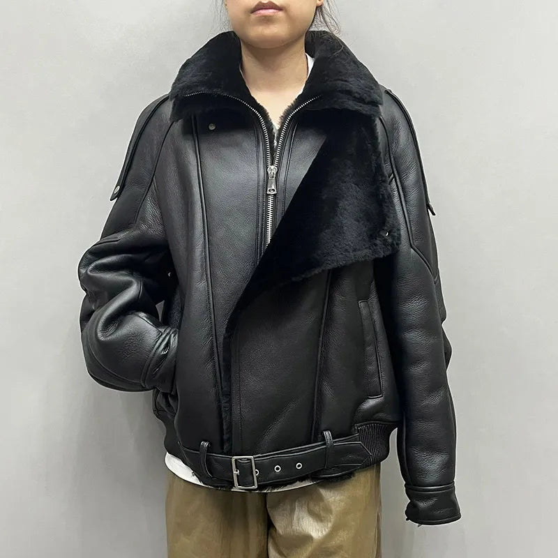 New Coming Fur Coats Women Oversize Warm Winter Genuine Shearling Sheepskin Coats