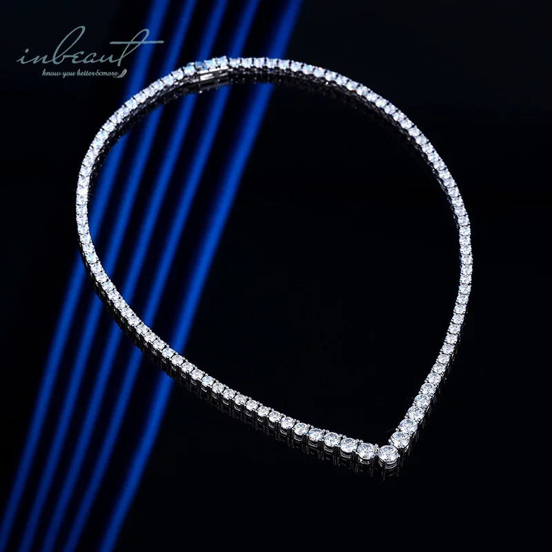 Silver 925 Original 14-24 Inches Brilliant Cut Diamond Test Past D Color Moissanite V Tennis Necklace for Women Fine Jewelry
