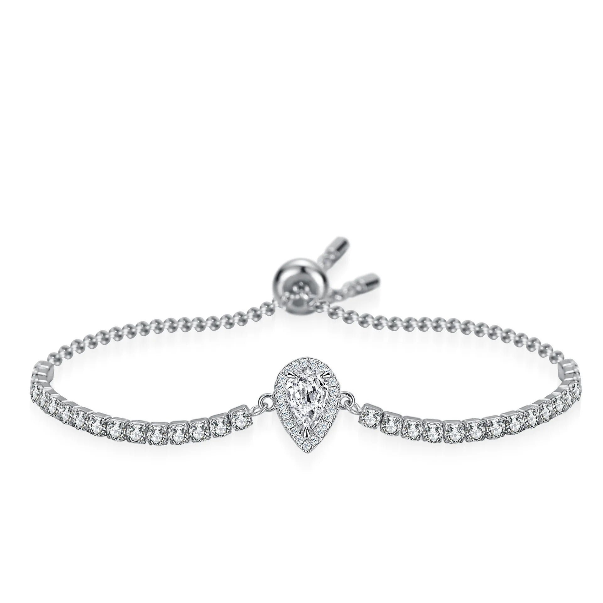 Luxury Women's Bridal Wedding Jewelry S925 Silver Fine Jewelry 1CT 2CT Pear Cut Moissanite Adjustable Bracelets for Gifts