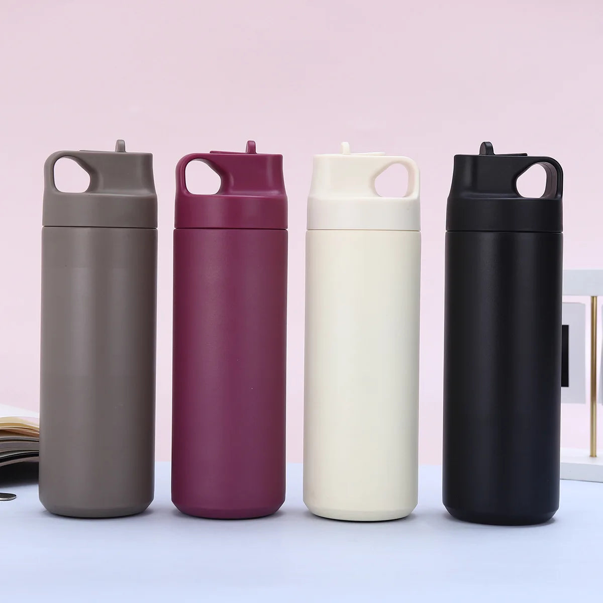 Hot Custom 550ml Leakproof Stainless Steel Insulated Vacuum Flasks Thermoses Double Wall Sport Fitness Water Bottle With Straw
