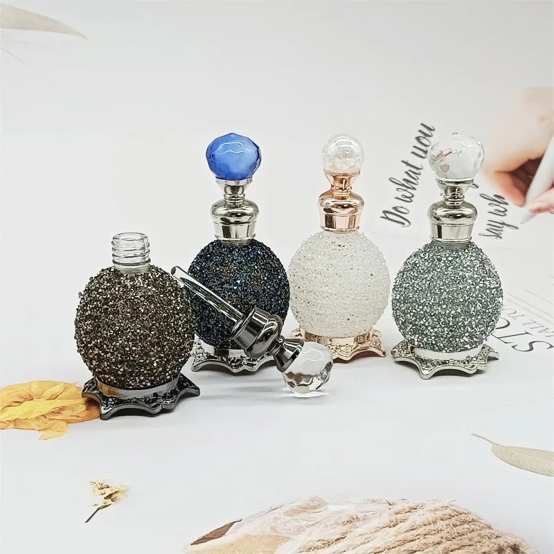 15ml Rhinestone Glass Perfume Bottle Enamel Essential Oil Glass Empty Bottle Customizable Vintage Style Decorative